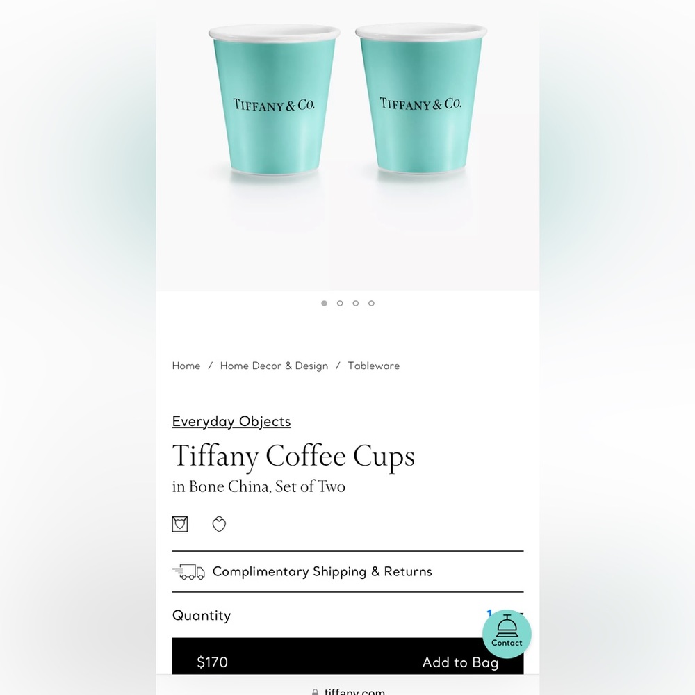 Tiffany coffee cups in bone china